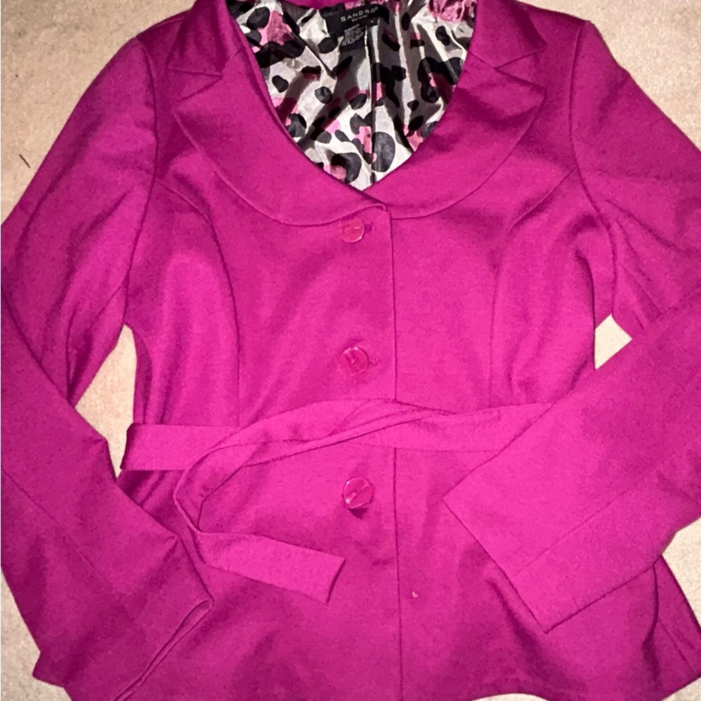 Vintage inspired Sandro Pink Blazer with trendy leopard lining!